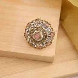 Aatmana Gold-Plated Pink Kundan-Studded Adjustable Traditional Finger Ring for Women-13