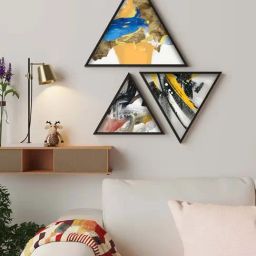 Art Street Triangle Canvas Wave Painting Stretched On Wooden Wall Art - Set of 3-image-75