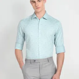 Arrow Green Cotton Slim Fit Printed Shirt-picture-3
