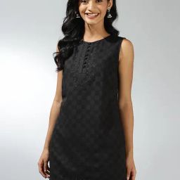 Fabindia Black Cotton Embroidered A Line Kurti-image-49