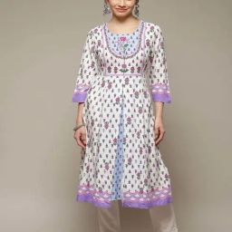 Rangriti White Printed A Line Kurta-image-87