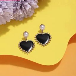 Zaveri Pearls Black Heart Contemporary Dazzling Austrian Diamonds Bling Drop Earrings-ZPFK16137-6