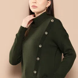 Chemistry Solid Drop-Shoulder Sleeves Button-Detailed Acrylic Pullover-image-36