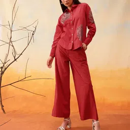 indo street Embroidered Cotton Shirt with Trousers Co-Ords-picture-13