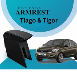 Pabla Enterprises Wooden Car Console/Armrest for Front Seats with Storage Compartment for TATA TIAGO/TIGOR All Models of Tiago and Tigor EV(Full Black) image 1