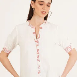 IX IMPRESSION Women Embroidered Mandarin Collar Pure Cotton Top-picture-45