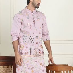 Jompers Floral Embroidered Chikankari Mandarin Collar Cotton Silk Straight Kurta-picture-51