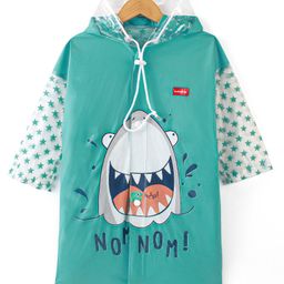 Babyhug Full Sleeves Hooded Raincoat Shark Print - Blue-image-62