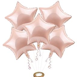 AMFIN® (Pack of 6) 18 Inch RoseGold Star Shaped Foil Balloon With Ribbon / Star Shape Balloons for Decoration / Birthday Balloons for Decoration - RoseGold-26