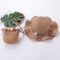 Babyhug Straw Hat With With Pom Pom Applique & Purse - Brown-image-22