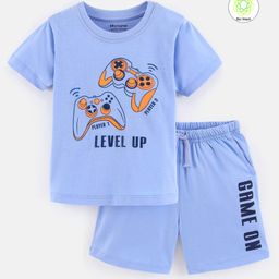 Honeyhap Premium 100% Cotton Half Sleeves Night Suit with Bio Finish Text Print - Serenity-image-52