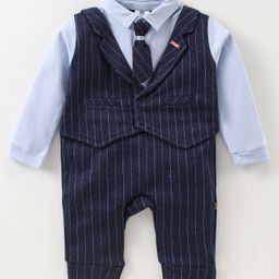 Mini Taurus Full Sleeves Striped Party Romper with Tie - Blue-image-18