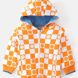 Babyhug Full Sleeves Zipper Sweatjacket with Hood & Checks - White & Yellow-image-74