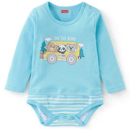 Babyhug 100% Cotton Knit Full Sleeves Onesie Bear  & Panda Print - Blue-image-13