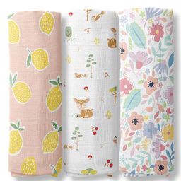 haus & kinder Citrus Groove Collection 100% Cotton Muslin Swaddle Pack Of 3 - Multicolor-picture-10
