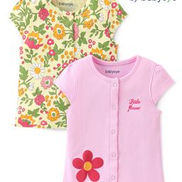 Babyoye Eco Conscious 100% Cotton Woven with Eco Jiva Finish Floral Printed Half Sleeves Vests Pack Of 2 - Pink & Green-image-57