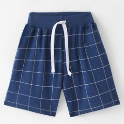 Fido Single Jersey Knit Above Knee Length Shorts Checks Design - Navy Blue-image-53