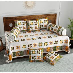 Blocks Of India Diwan Set - Green-94
