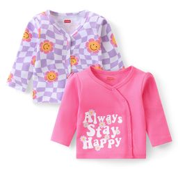 Babyhug 100% Cotton Knit Full Sleeves Checks & Floral Printed Front Open Vests Pack of 2 - Purple & Pink-23