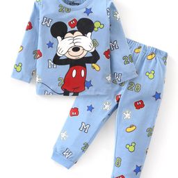 Babyhug Disney Single Jersey Knit Full Sleeves Night Suit with Mickey Mouse Graphics - Light Blue-image-36