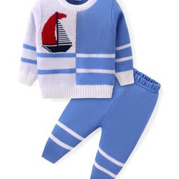 Babyhug Knitted Full Sleeves Sweater Set with Boat Design - Multicolour-image-13