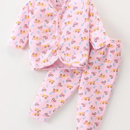 Bodycare Knit Full Sleeves Front Open Tractor Printed Thermal Vest & Pant Set - Baby Pink-image-85