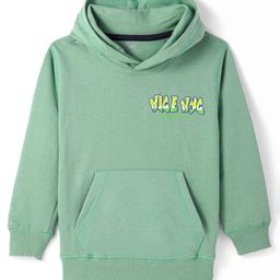 Doreme Terry Knitted Full Sleeves Pullover Hooded Sweatshirt With Text Print & Kangaroo Pockets - Mint Green-image-34