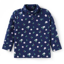 Babyhug Cotton Knit Full Sleeves Skivi T-Shirt with Floral Print - Navy Blue-image-75
