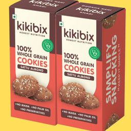 Kikibix Sattu Almond Cookies | High-Fiber, Low-Calorie Snack | No Maida, No Refined Sugar, No Preservatives | Made with Organic Jaggery | 130g x Pack of 2-97