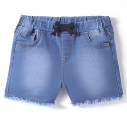 Pine Kids Knit Mid Thigh Washed Denim Shorts With Bow Applique - Blue-image-64