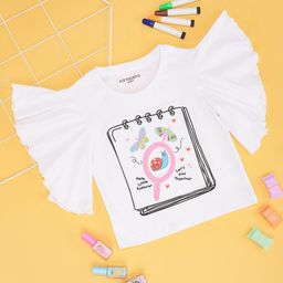 Pantaloons Junior Cotton Bat Wing Sleeves Lets Play Together Text Printed Top - White-picture-31