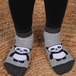 Zikku Cotton Panda Designed Ankle Length Socks - Grey-image-5