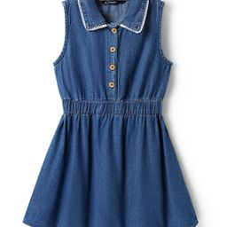 Pine Kids Cotton Woven Sleeveless Solid Color Frock with Lace Detailing - Blue-image-76