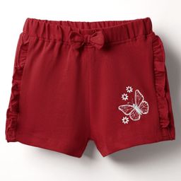 Babyhug Cotton Knit Shorts With Butterfly Embroidery & Bow Applique - Red-image-63