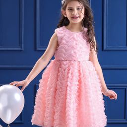 Mark & Mia Woven Sleeveless Textured Party Dress with Beads & Diamonds Embellishment - Peach-image-34