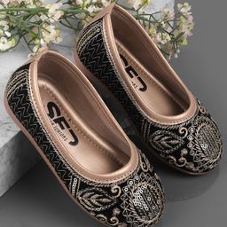 SHOES FOR JUNIORS Paisley Embroidered & Sequins Embellished Ballerinas - Gold-image-80