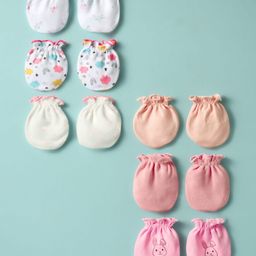 Ben Benny 100% Cotton Interlock Knit Mittens with Floral Print Pack of 6 - White Pink & Peach-13