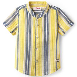 Babyhug 100% Cotton Half Sleeves Striped Shirt With Mandarin Collar - Yellow & Grey-image-25