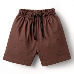 Pink Rabbit Single Jersey Knit Knee Length Shorts With Teddy Bear Print - Brown-image-76