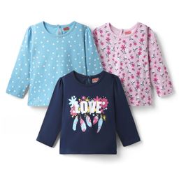 Babyhug 100% Cotton Knit Full Sleeves T-Shirts with Hearts & Floral Print Pack of 3 - Pink Light & Navy Blue-image-82