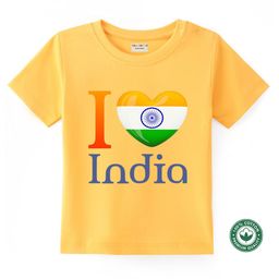 BLUSHES 100% Cotton Knit Independence Day Theme Half Sleeves I Love India Text Printed Tee - Yellow-image-80