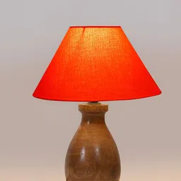Devansh Orange & Brown Textured Wooden Frusturical Shaped Table Lamp-image-27
