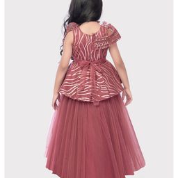 Betty By Tiny Kingdom Sleeveless Shimmer & Floral Applique Detailed Party Wear Net Gown - Brown image 3