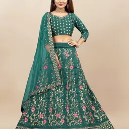 LADY SHOPI Embroidered Thread Work Semi-Stitched Lehenga & Unstitched Blouse With Dupatta-picture-42