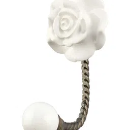 IndianShelf White Ceramic Rose Flower Coat Hook-image-74