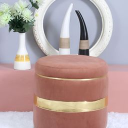 Shadowkart Brown & Gold-Toned Velvet Round Pouffes Ottomans Stool-image-75