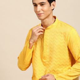 MANQ Men Self Design Regular Thread Work Kurta with Churidar image 1