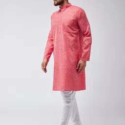 SOJANYA Men Red & White Solid Kurta with Pyjamas image 2