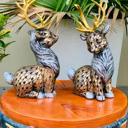 HOMESTEAD DECORE SOLUTION 2 Piece Gold & Grey Deer Showpiece-picture-5