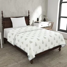 BELLA CASA Lotus Bloom Grey Ethnic Motifs Printed Cotton AC Room 110 GSM Single Bed Dohar-picture-12